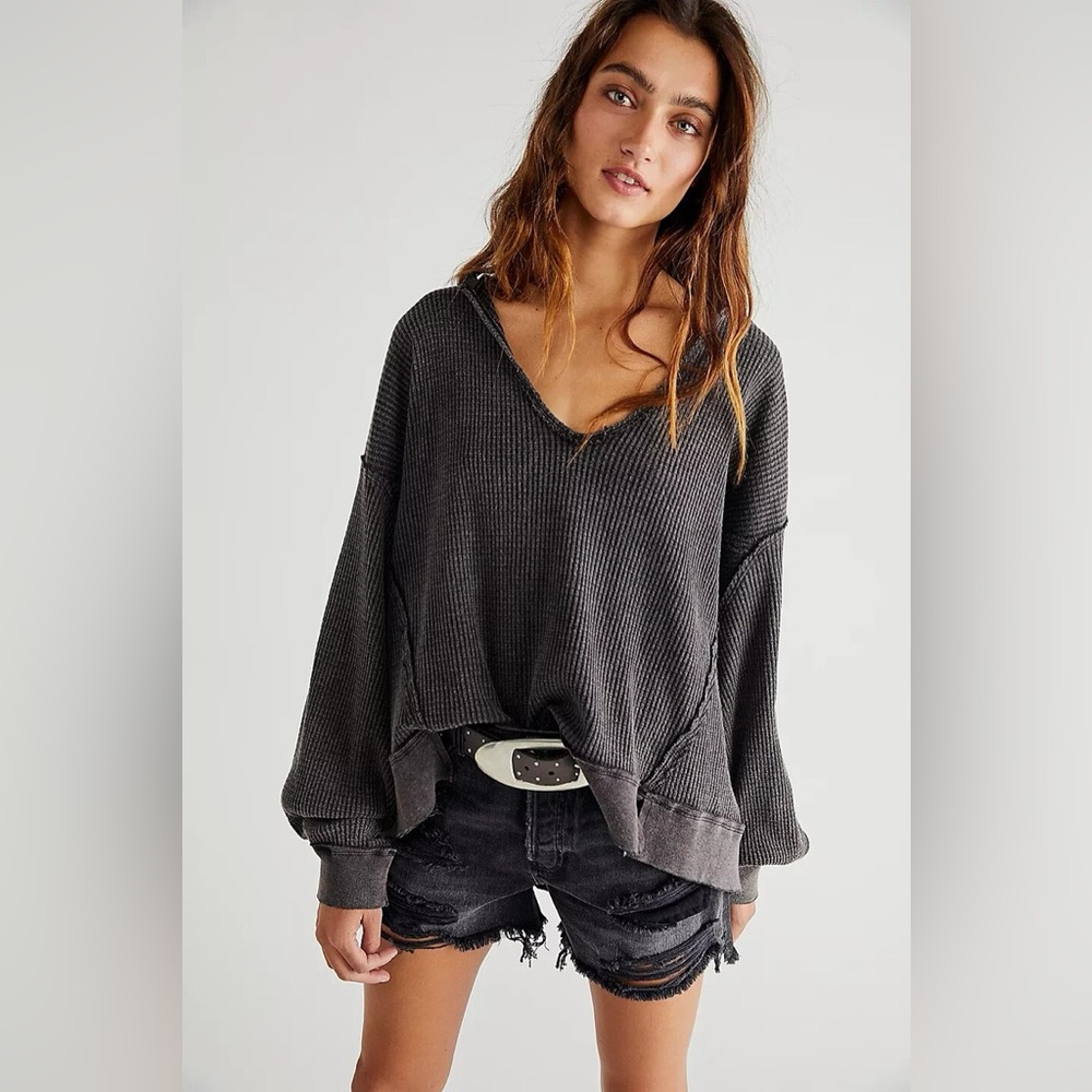 Free People Charcoal Long Sleeve Top
